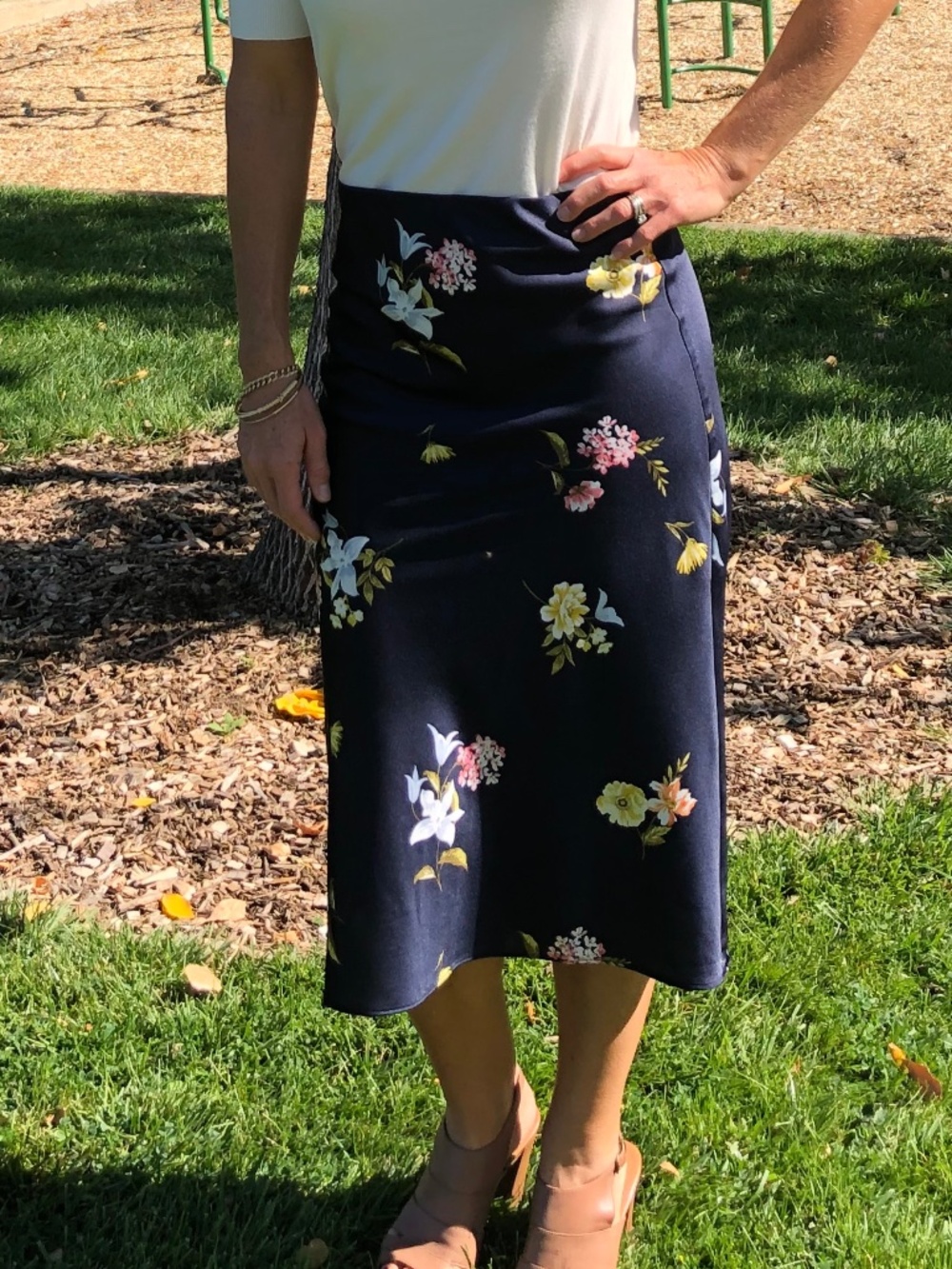 Loft Floral Pull On Midi Skirt - Size S